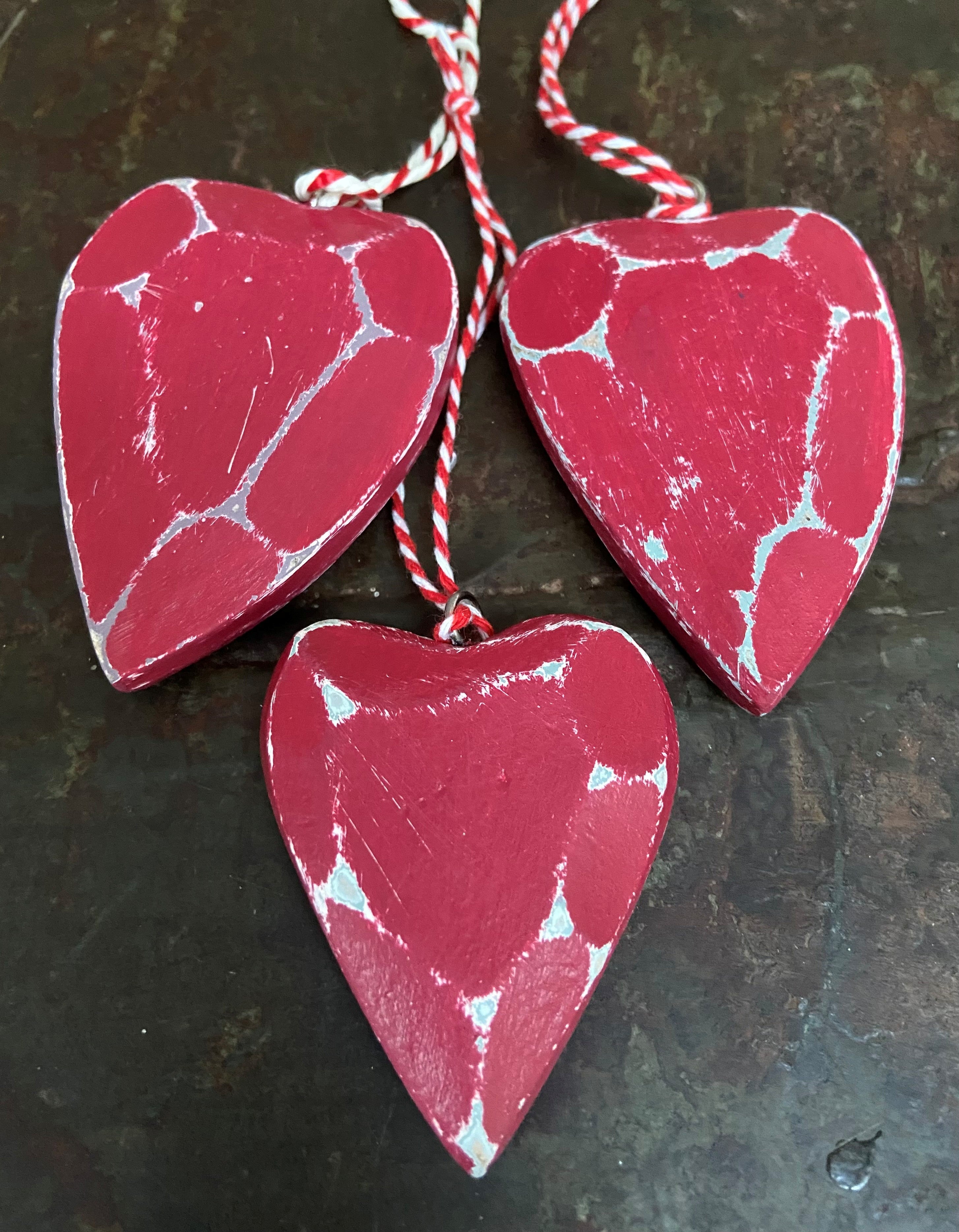 3 Hanging Wooden Hearts (set)