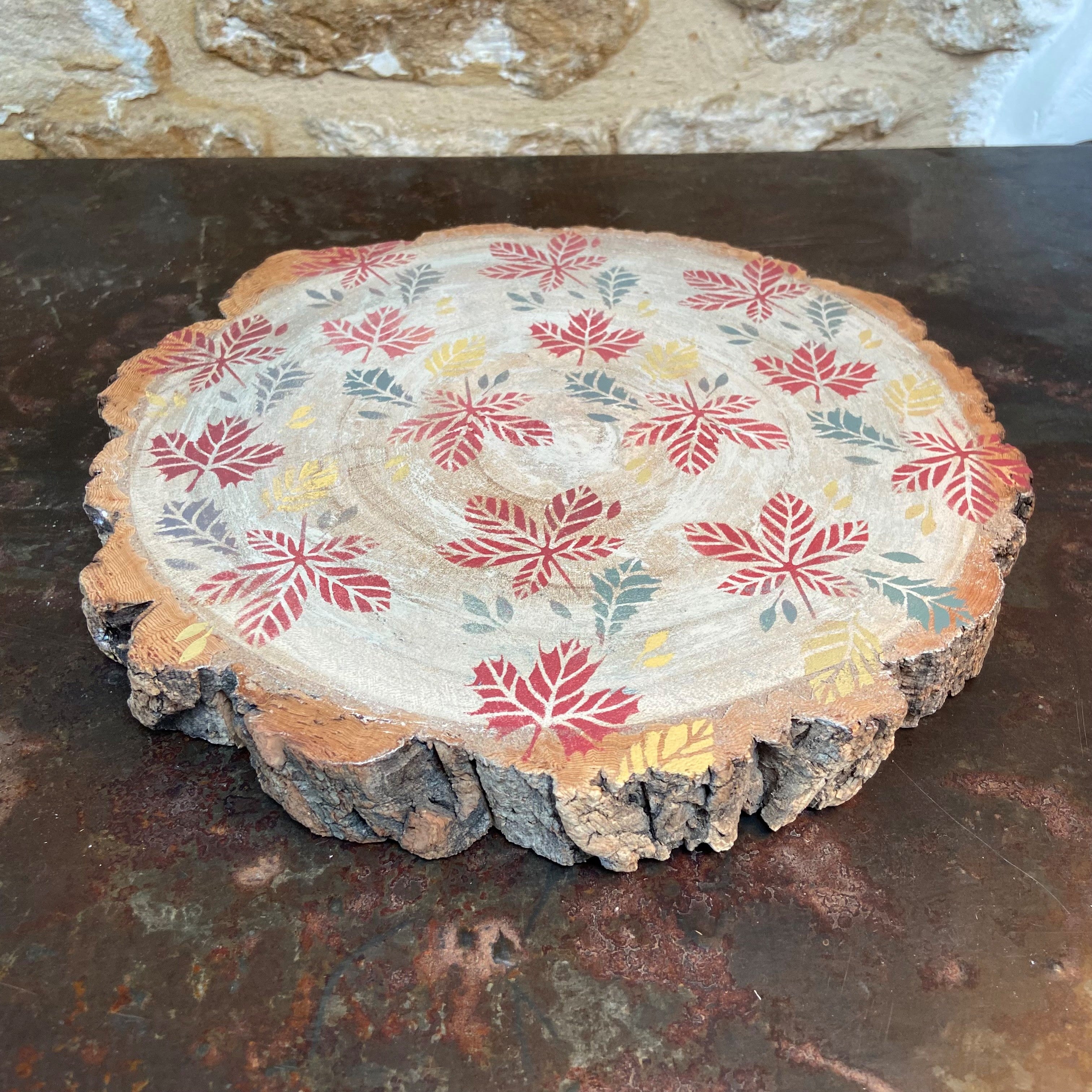 Autumn Leaf Wood Slice Riser