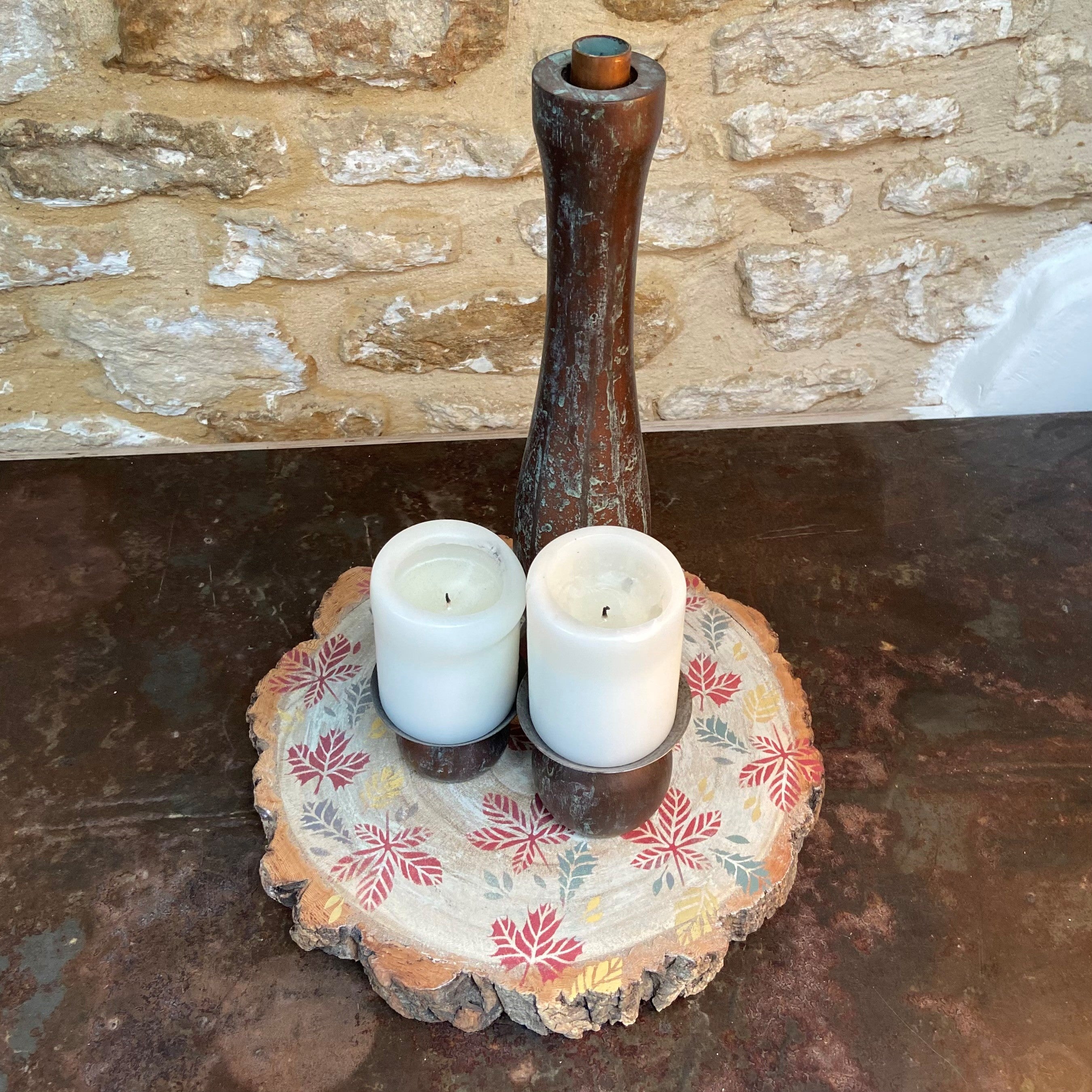 Autumn Leaf Wood Slice Riser