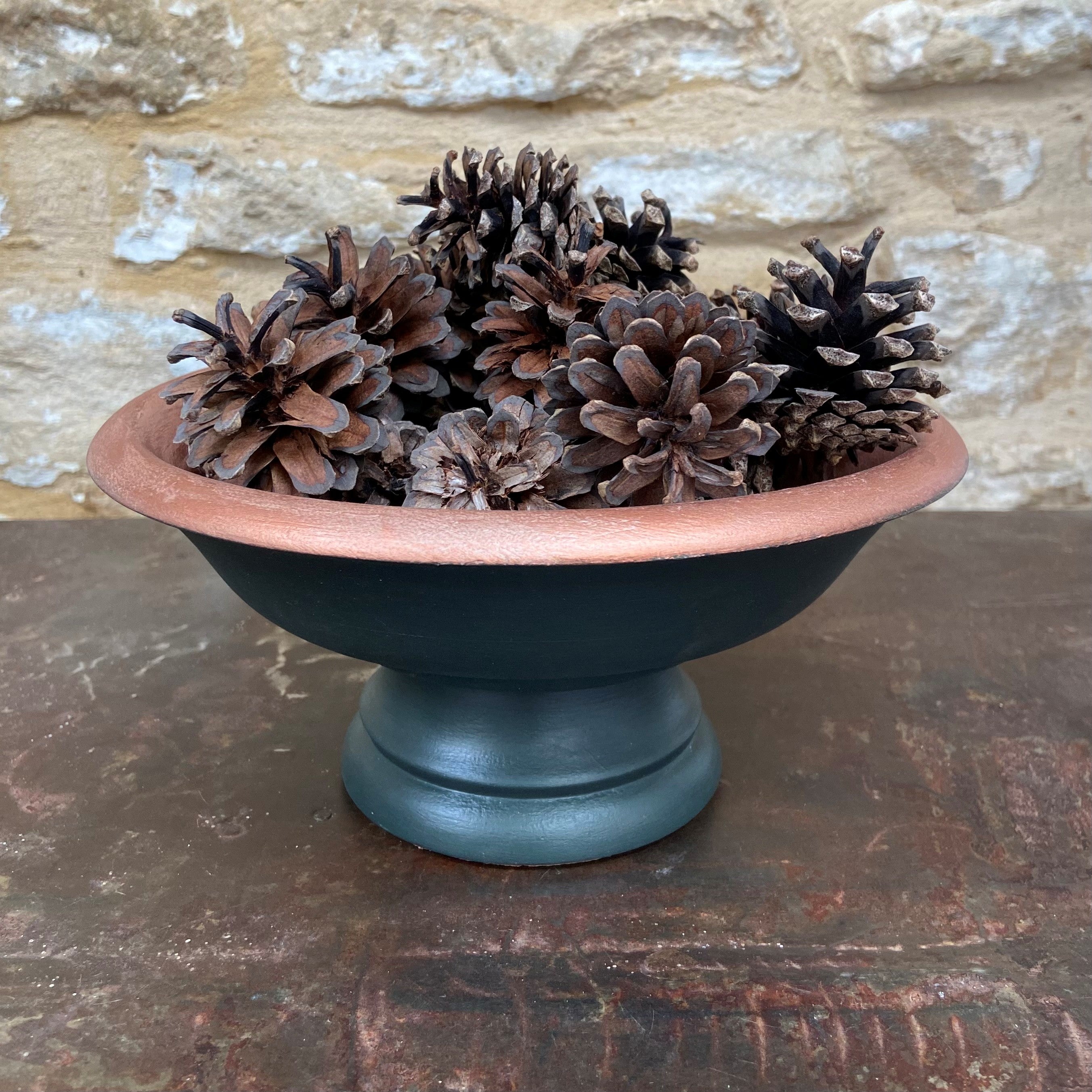 Dark Green & Champagne Wooden Bowl