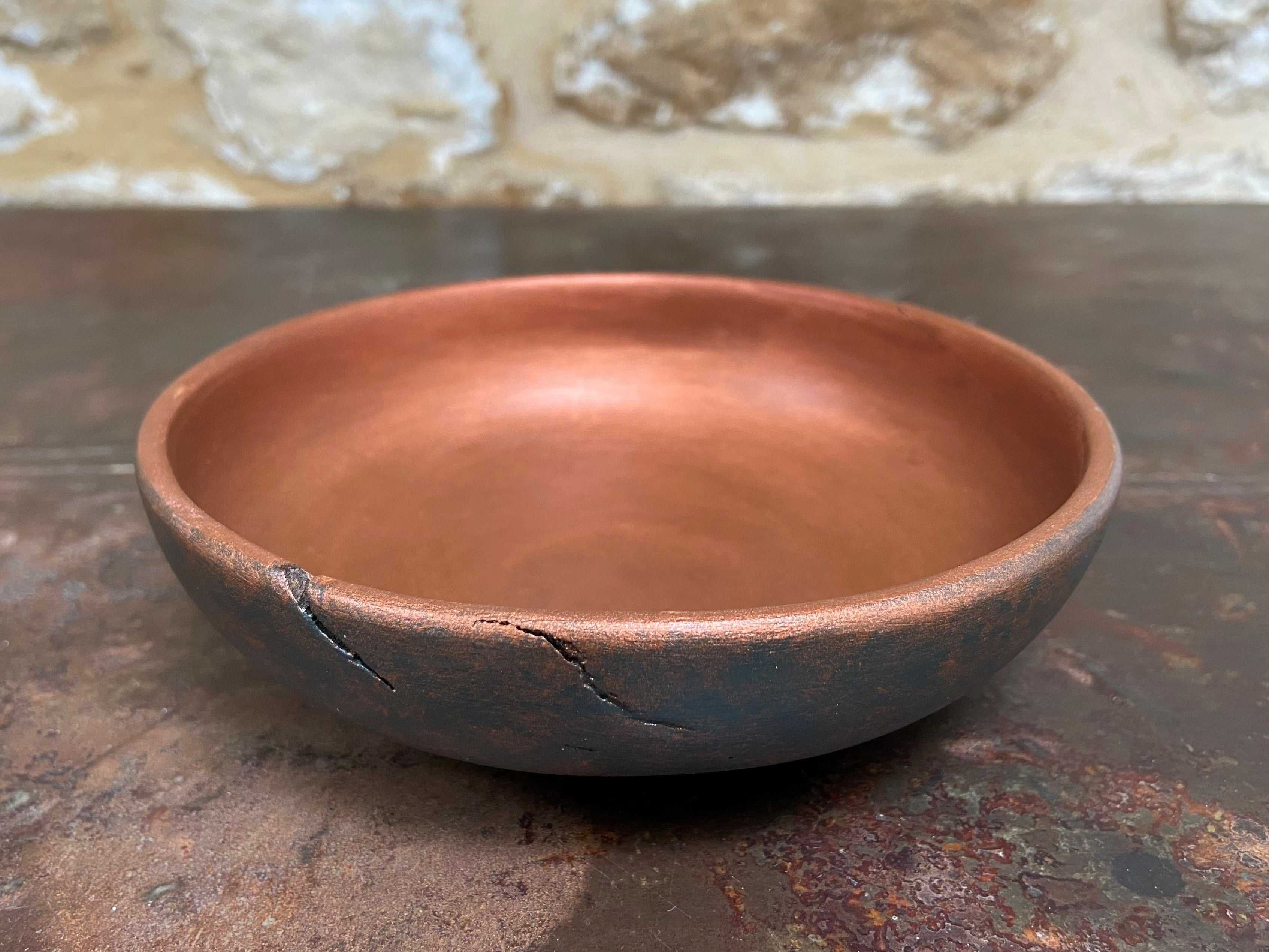 Small Dark Green & Copper Wooden Bowl