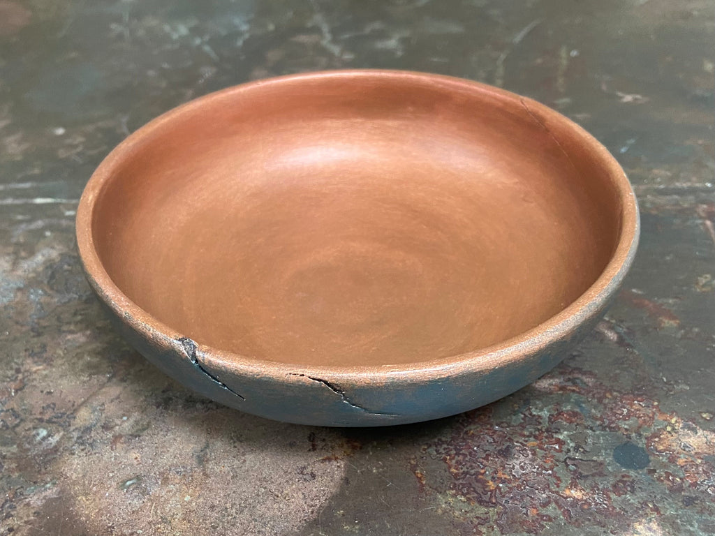 Small Dark Green & Copper Wooden Bowl