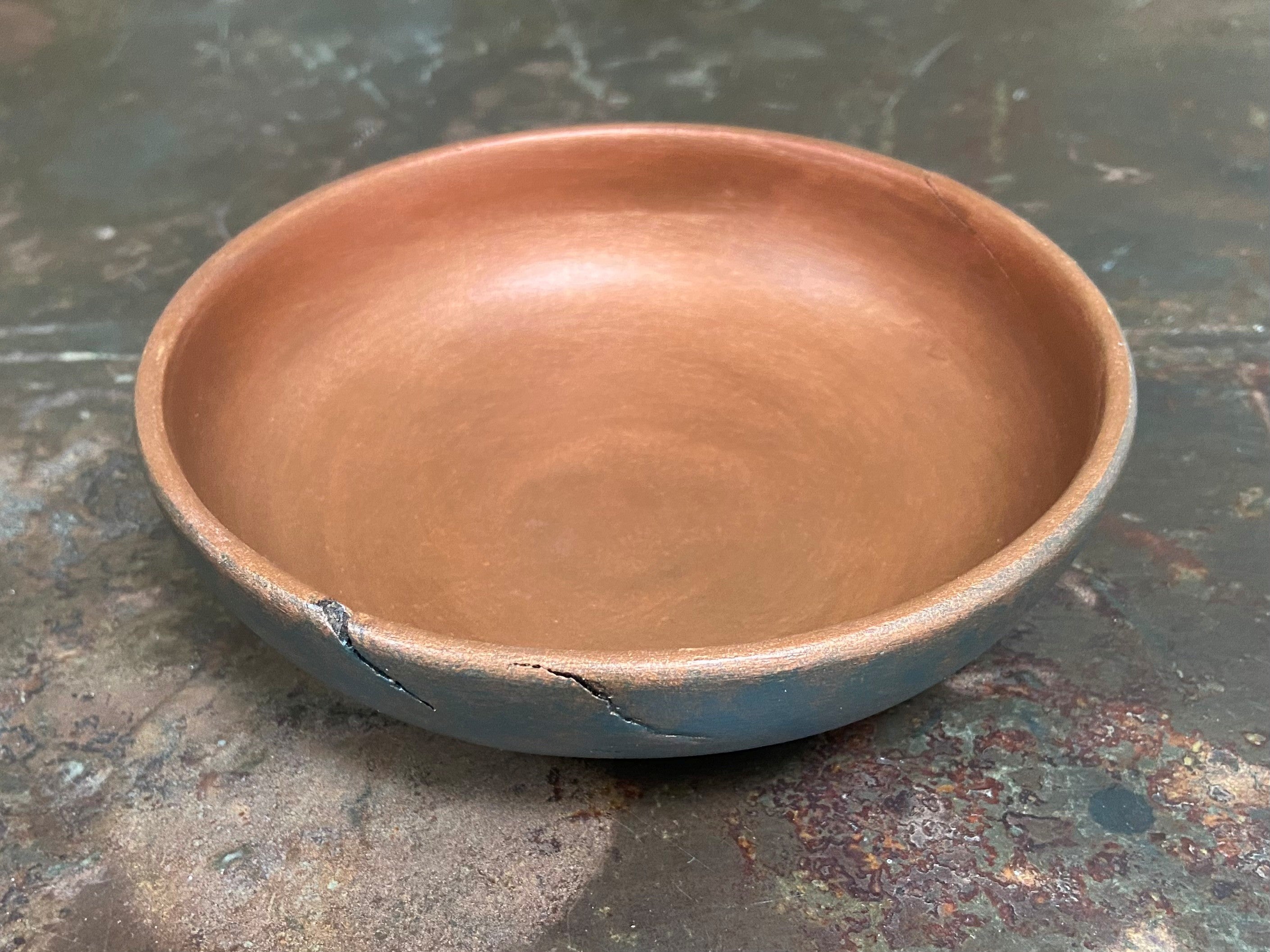Small Dark Green & Copper Wooden Bowl