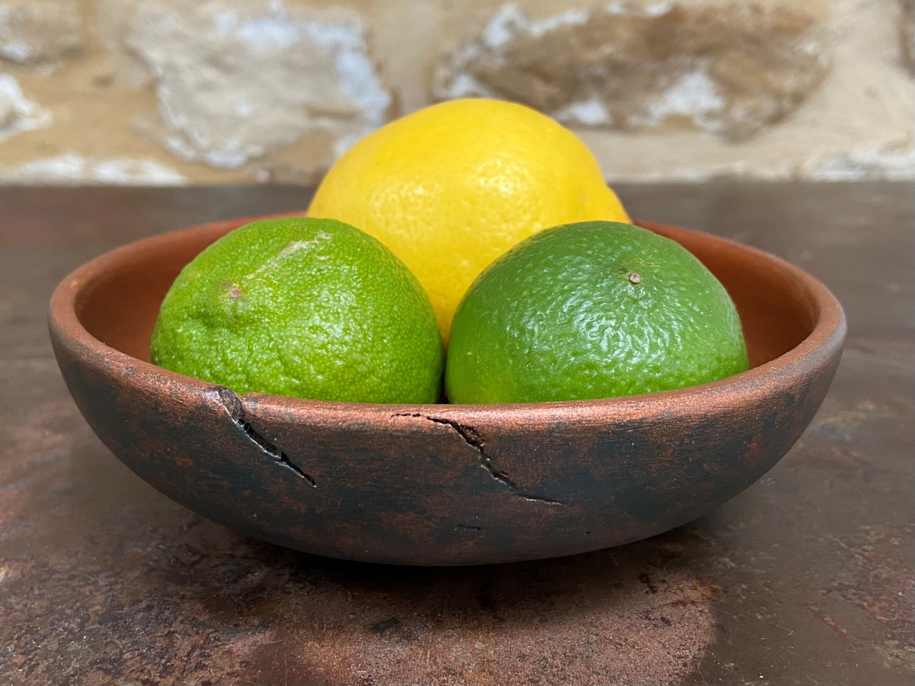 Small Dark Green & Copper Wooden Bowl