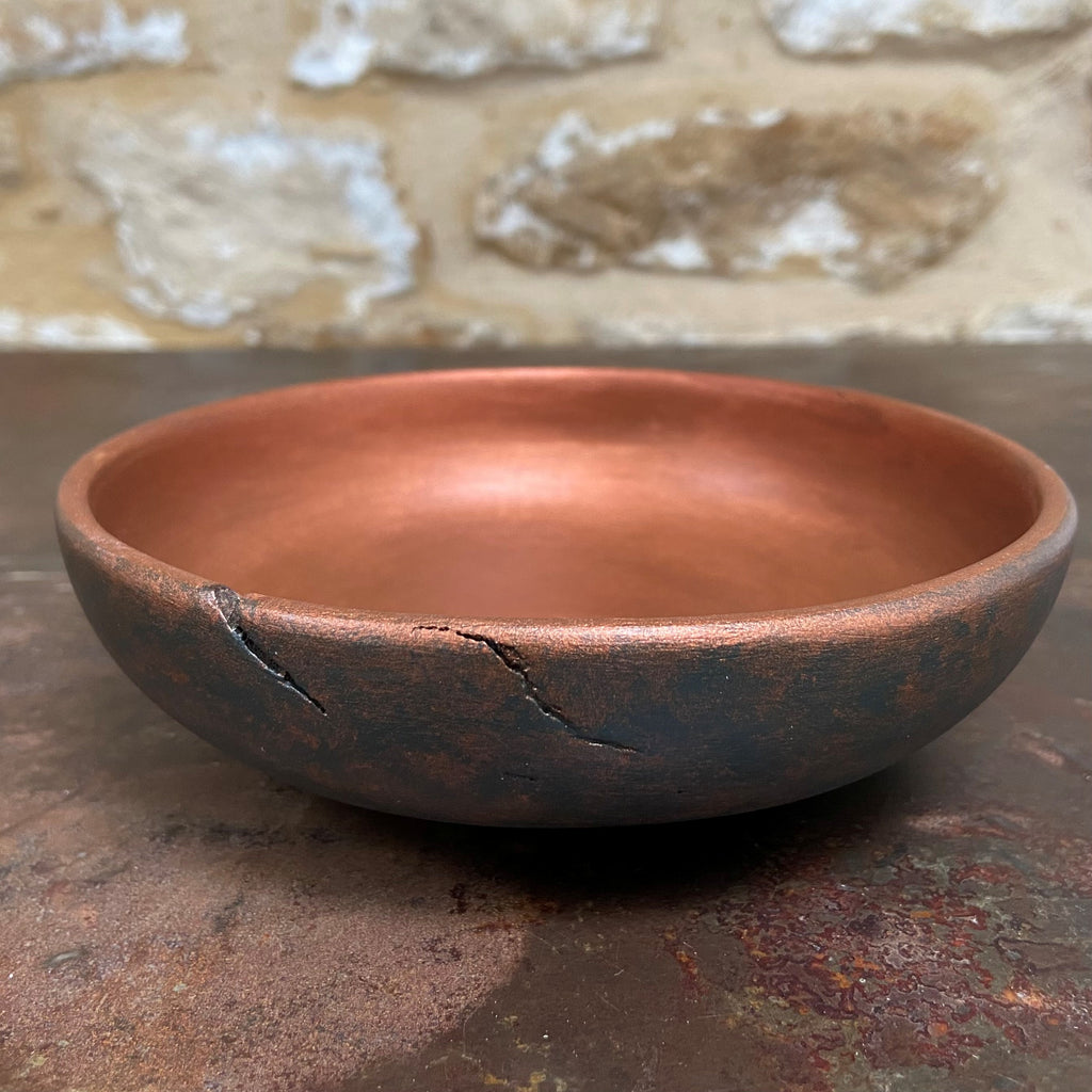 Small Dark Green & Copper Wooden Bowl