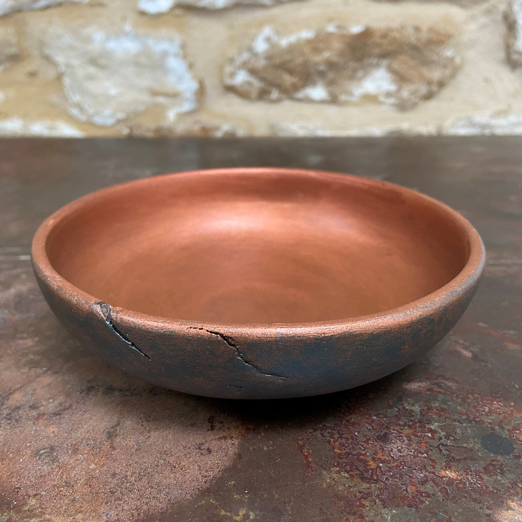 Small Dark Green & Copper Wooden Bowl