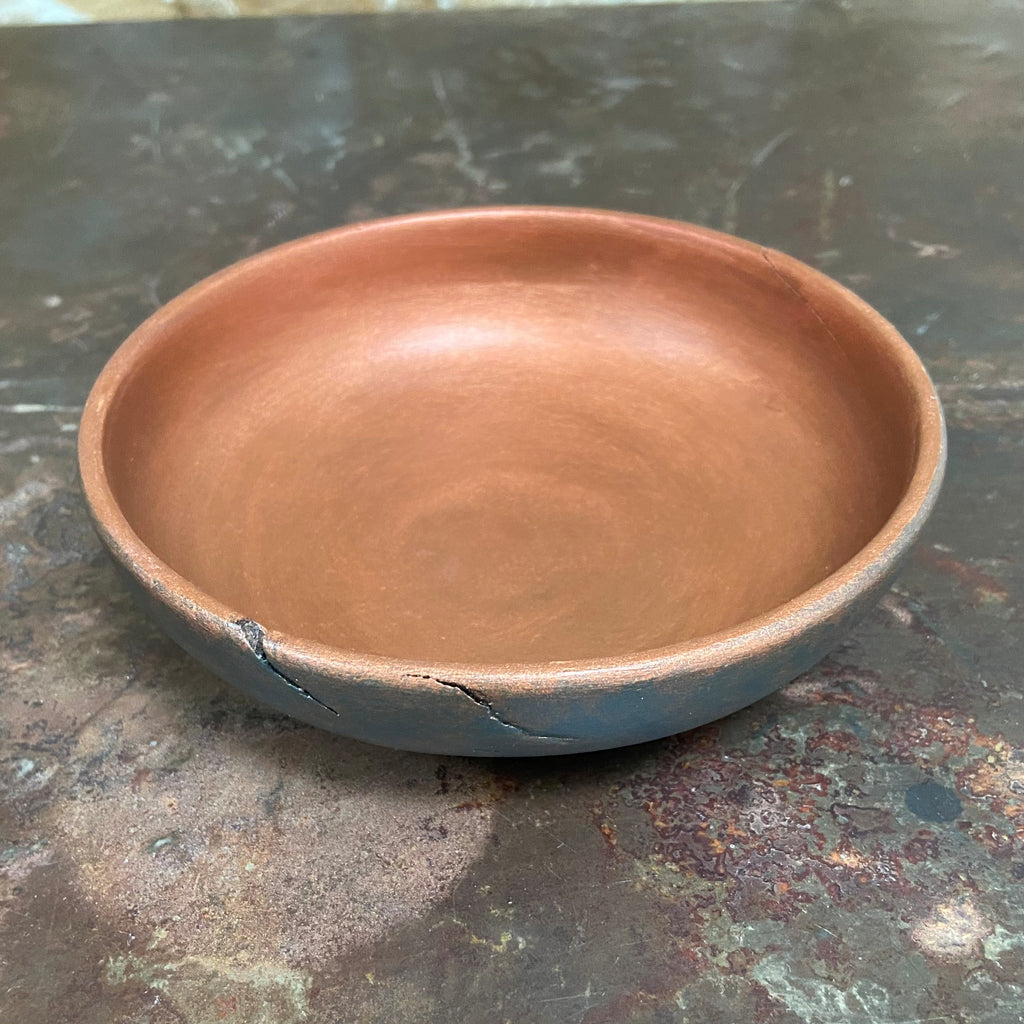 Small Dark Green & Copper Wooden Bowl