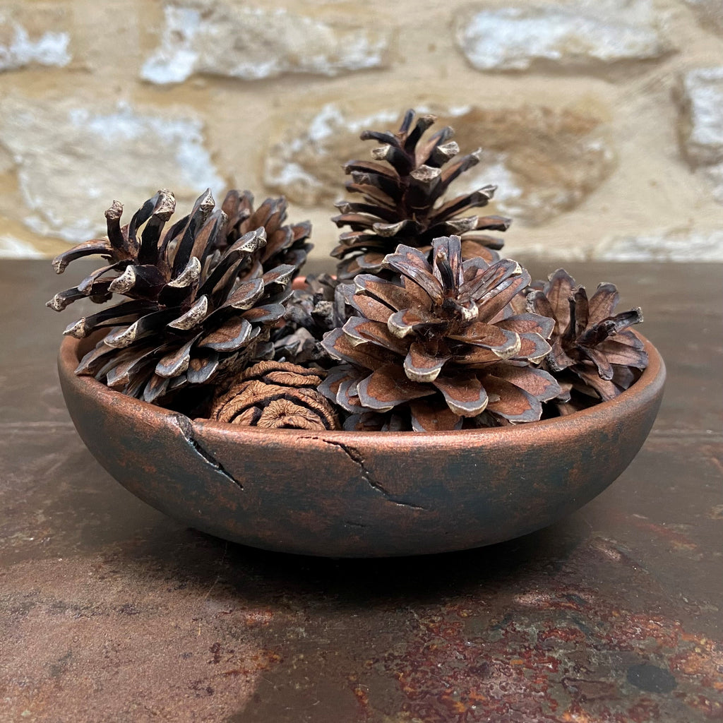 Small Dark Green & Copper Wooden Bowl