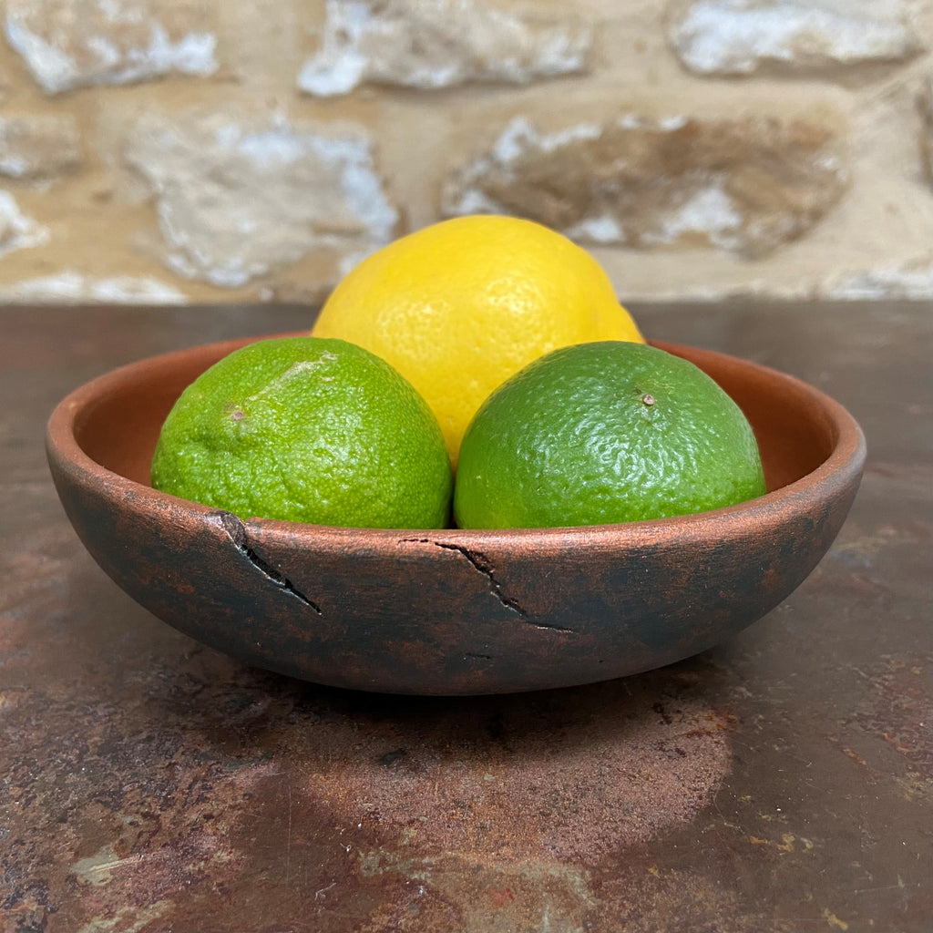 Small Dark Green & Copper Wooden Bowl