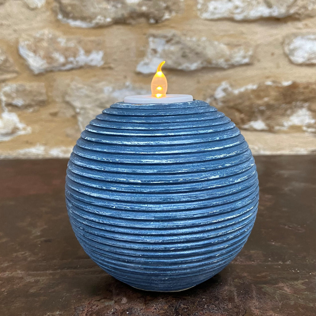 Ribbed Navy Round Tealight Holder