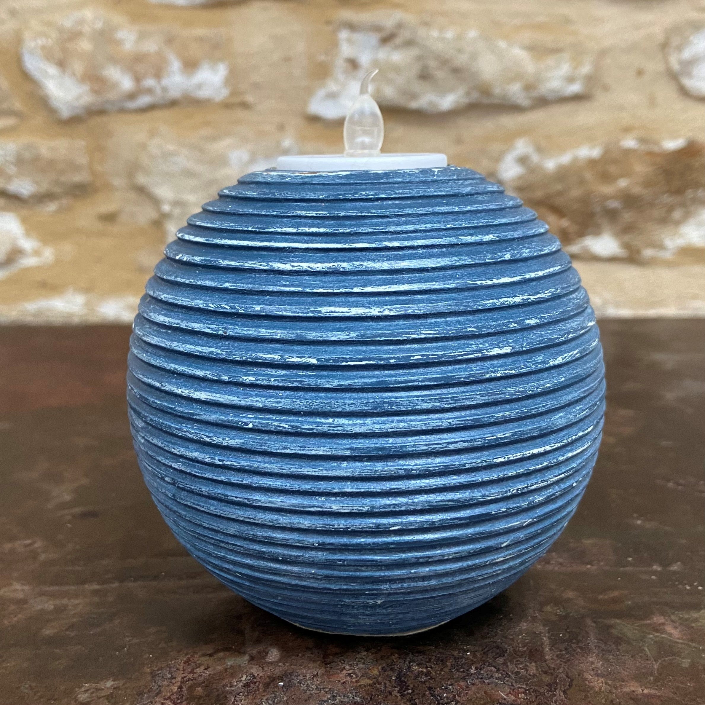 Ribbed Navy Round Tealight Holder