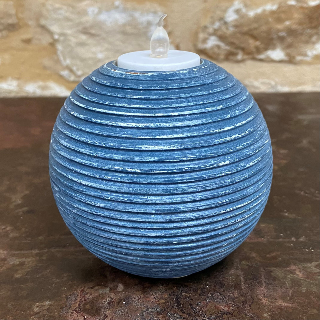 Ribbed Navy Round Tealight Holder