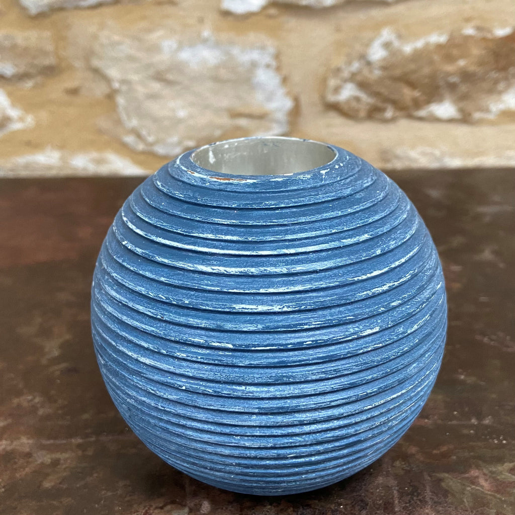 Ribbed Navy Round Tealight Holder