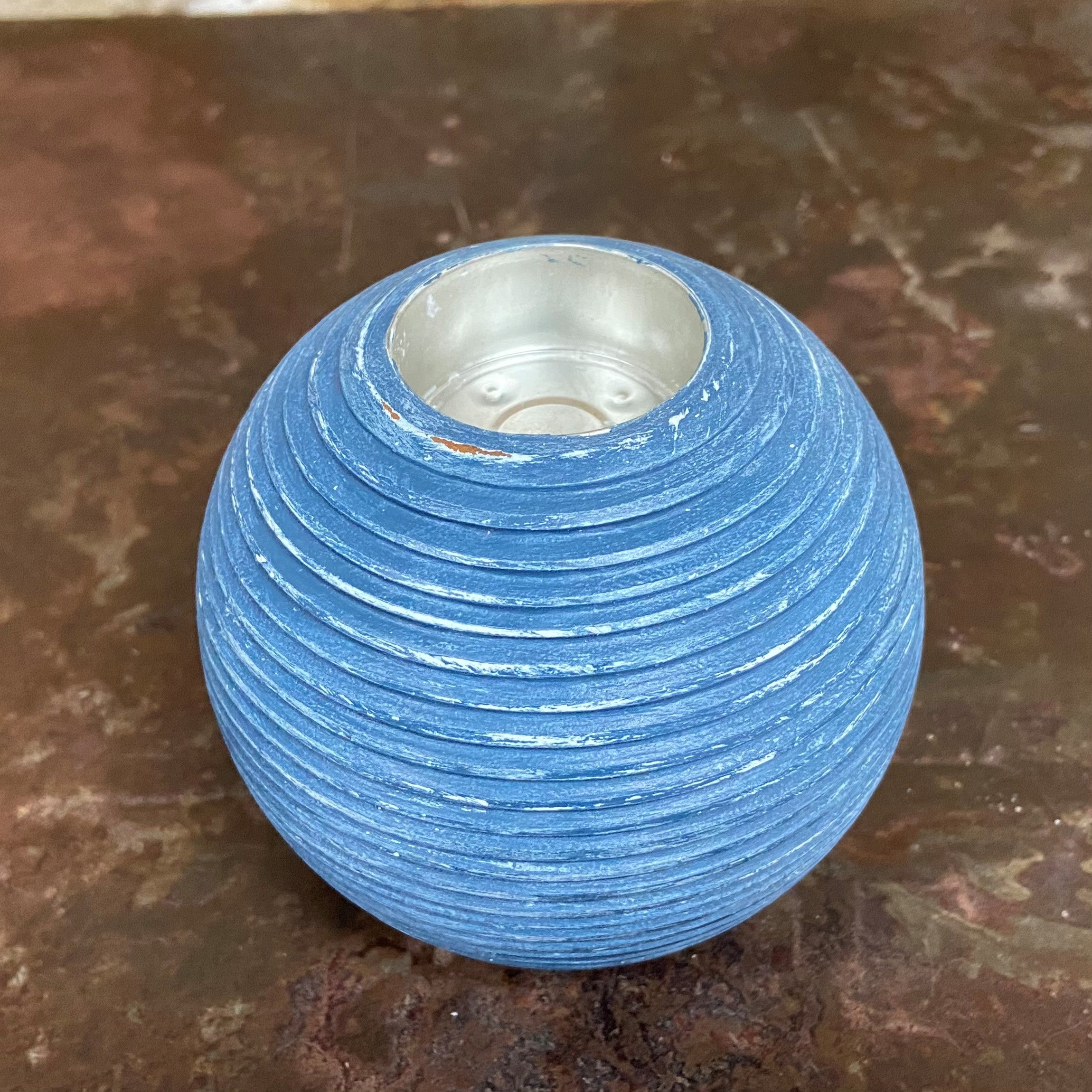 Ribbed Navy Round Tealight Holder