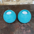 Upcycled Ribbed Ceramic Tealight Holders — Coastal Blue (Pair)