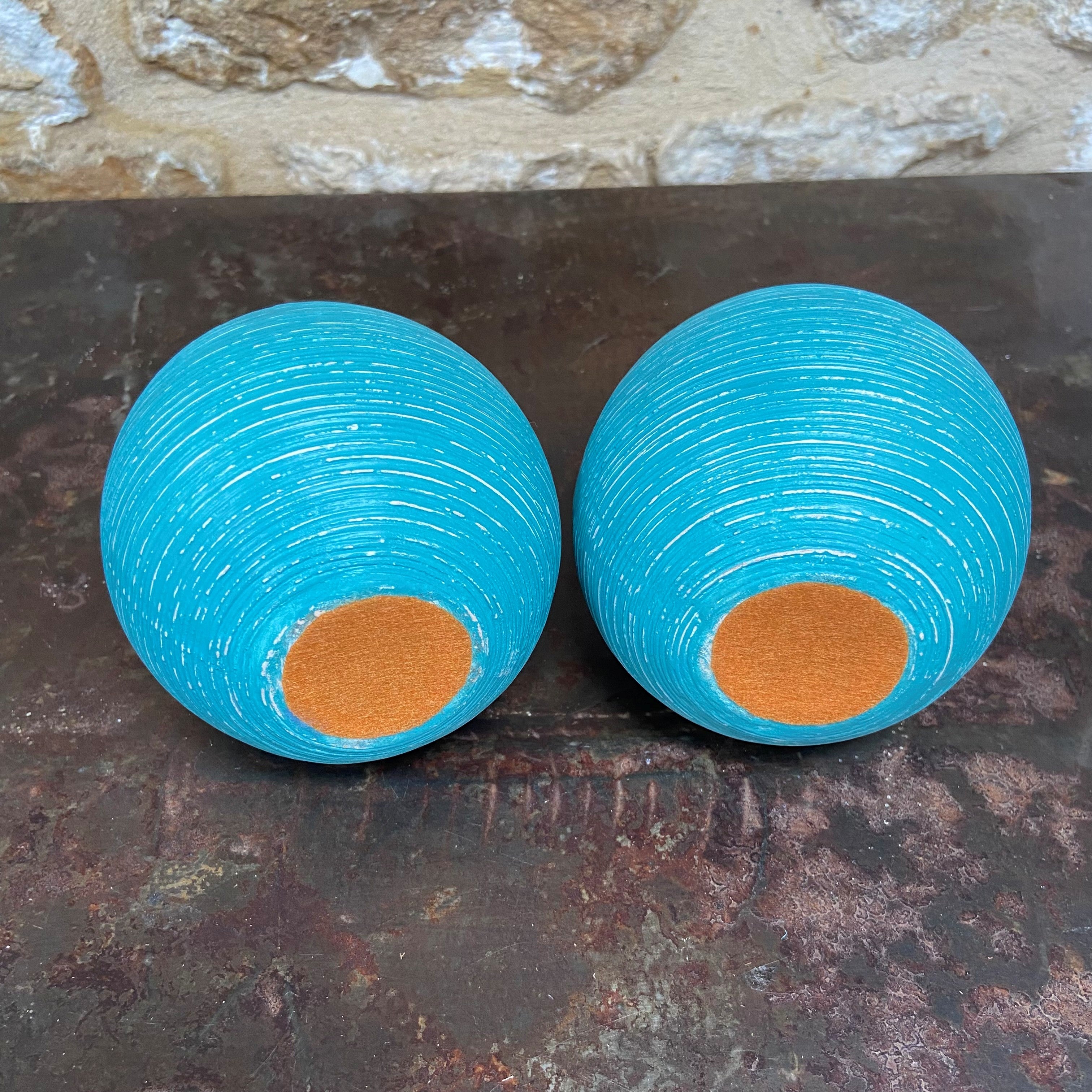 Upcycled Ribbed Ceramic Tealight Holders — Coastal Blue (Pair)