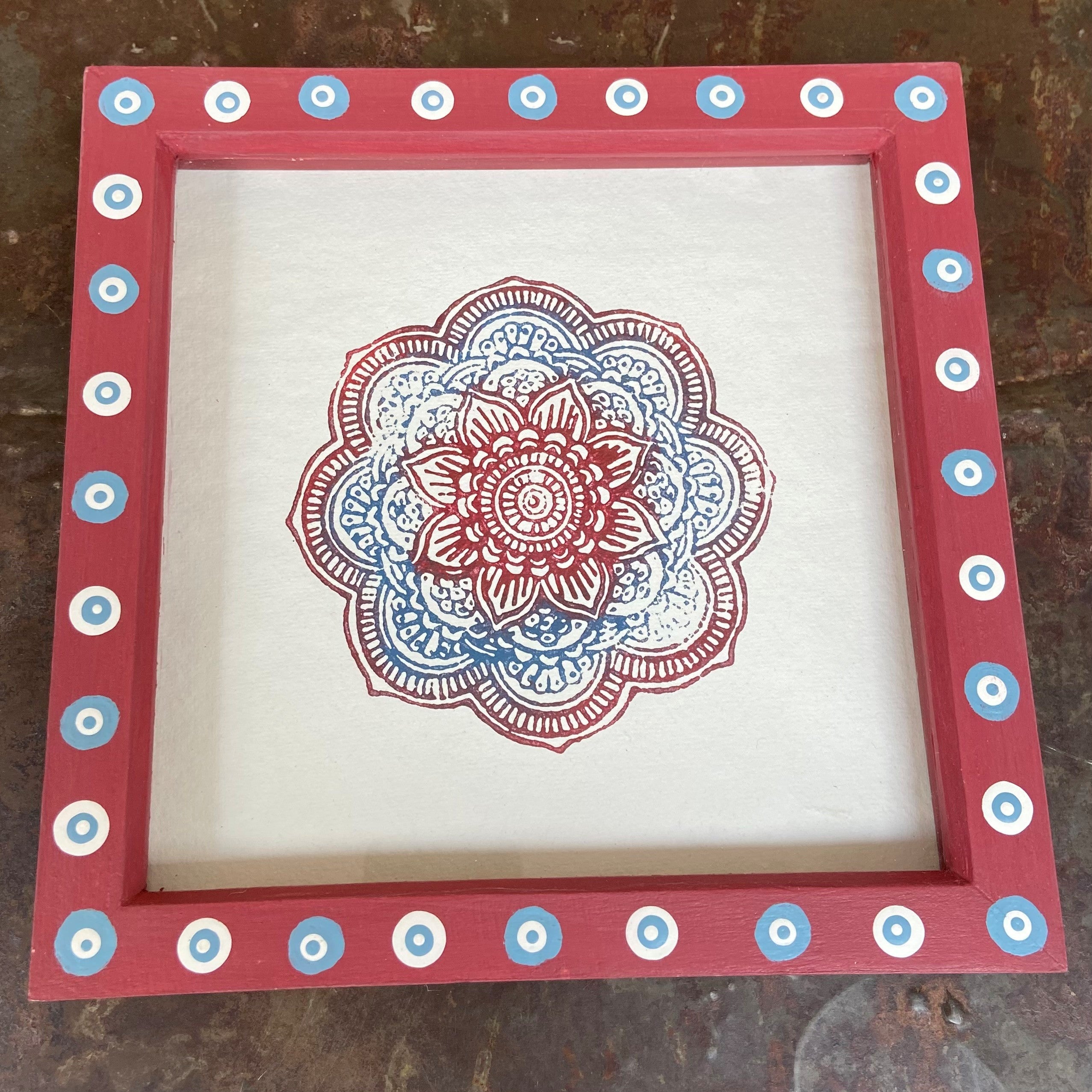 Hand Printed Mandala Block Print in Decorated Frame