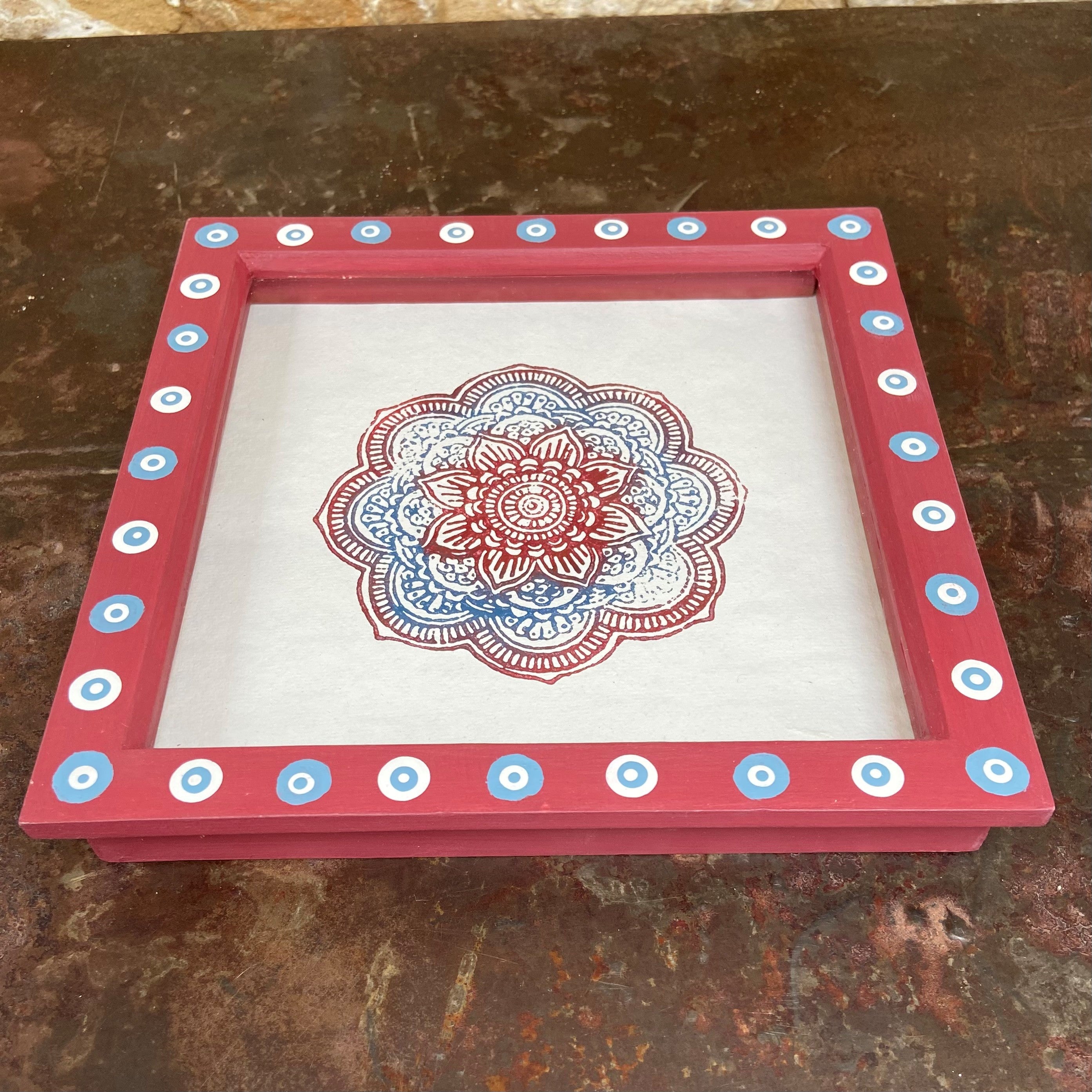 Hand Printed Mandala Block Print in Decorated Frame