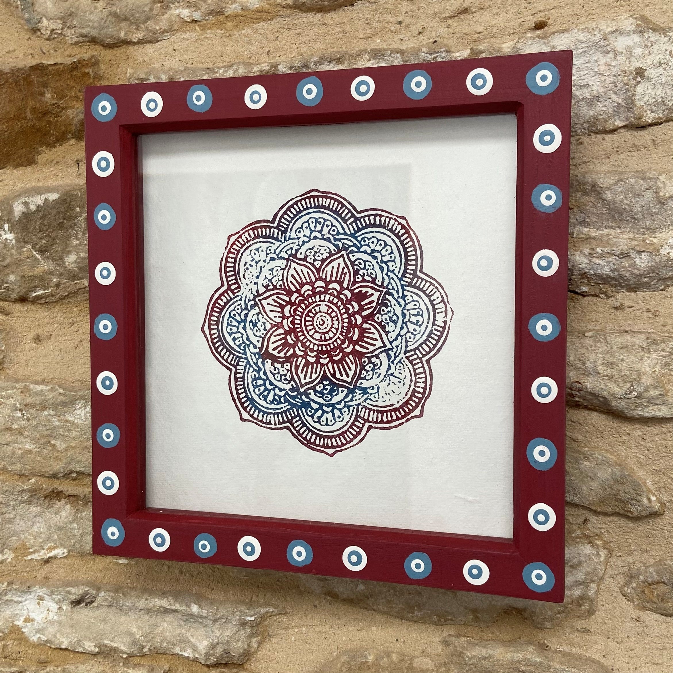 Hand Printed Mandala Block Print in Decorated Frame