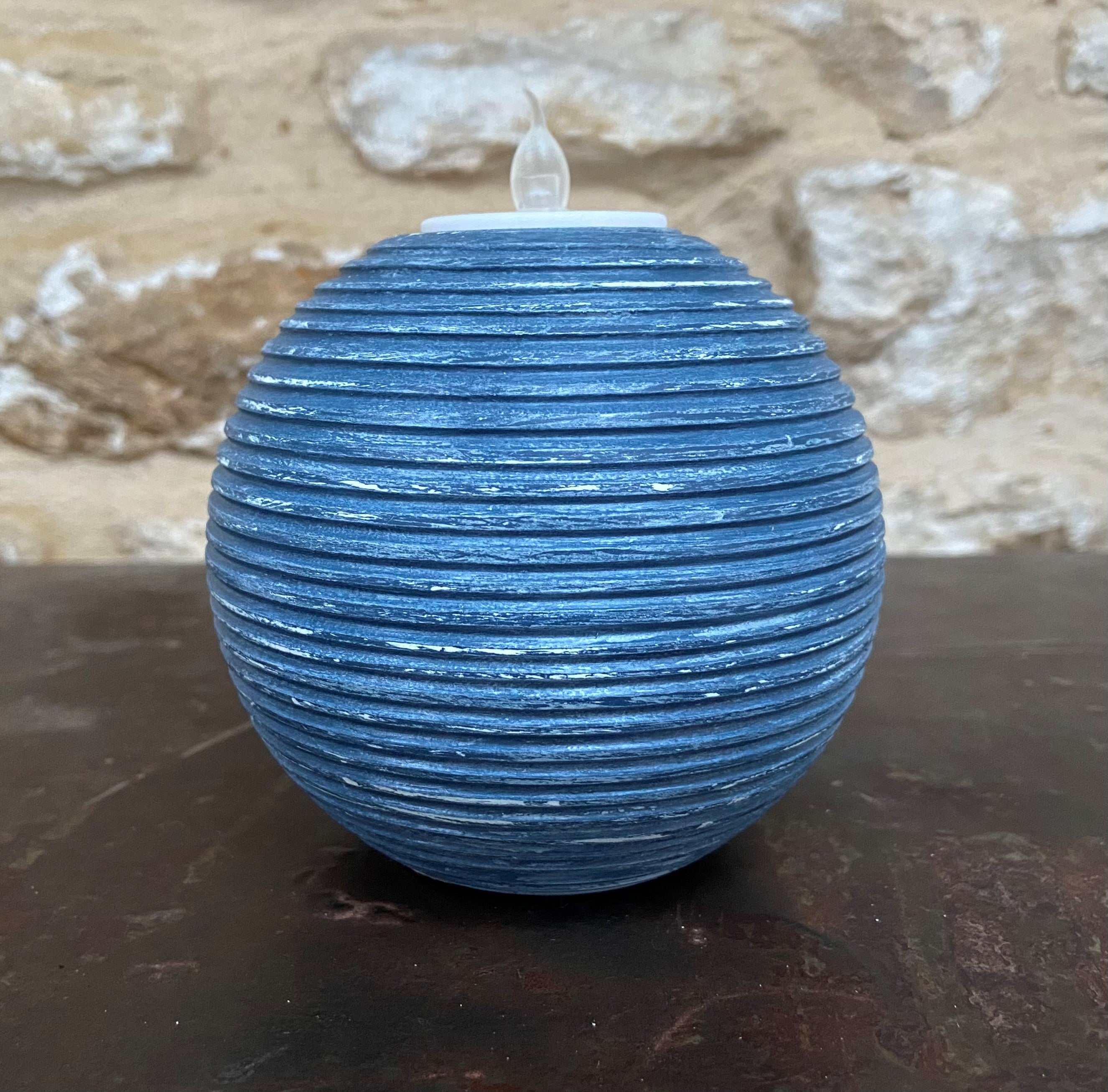 Ribbed Navy Round Tealight Holder