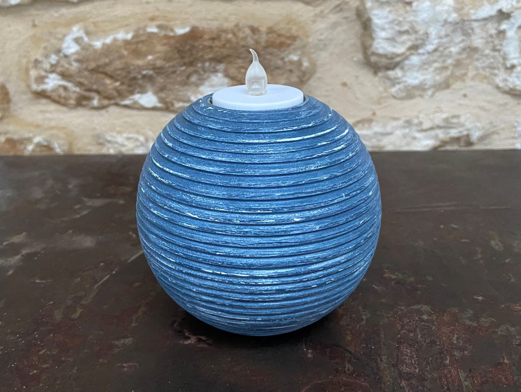 Ribbed Navy Round Tealight Holder