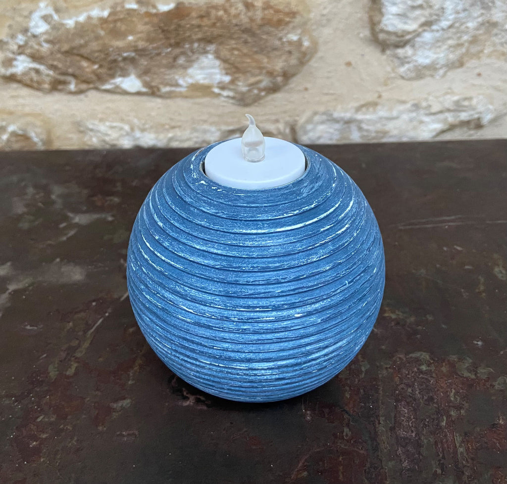 Ribbed Navy Round Tealight Holder