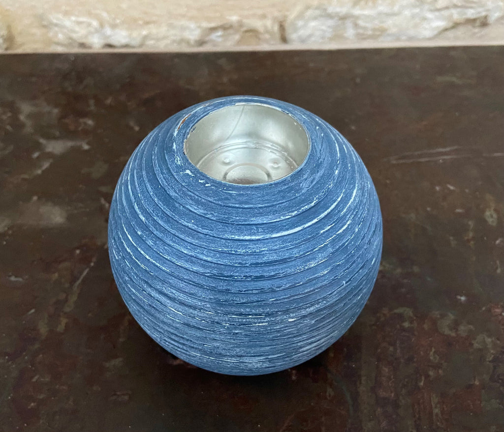 Ribbed Navy Round Tealight Holder