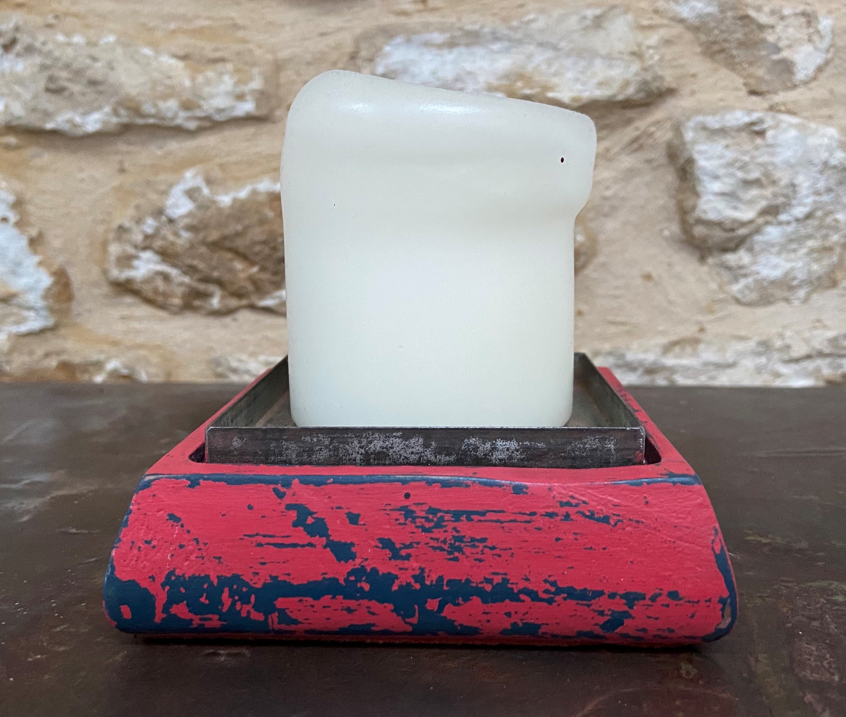 Red & Navy Distressed Square Candle Holder