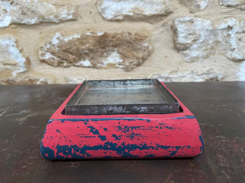 Red & Navy Distressed Square Candle Holder