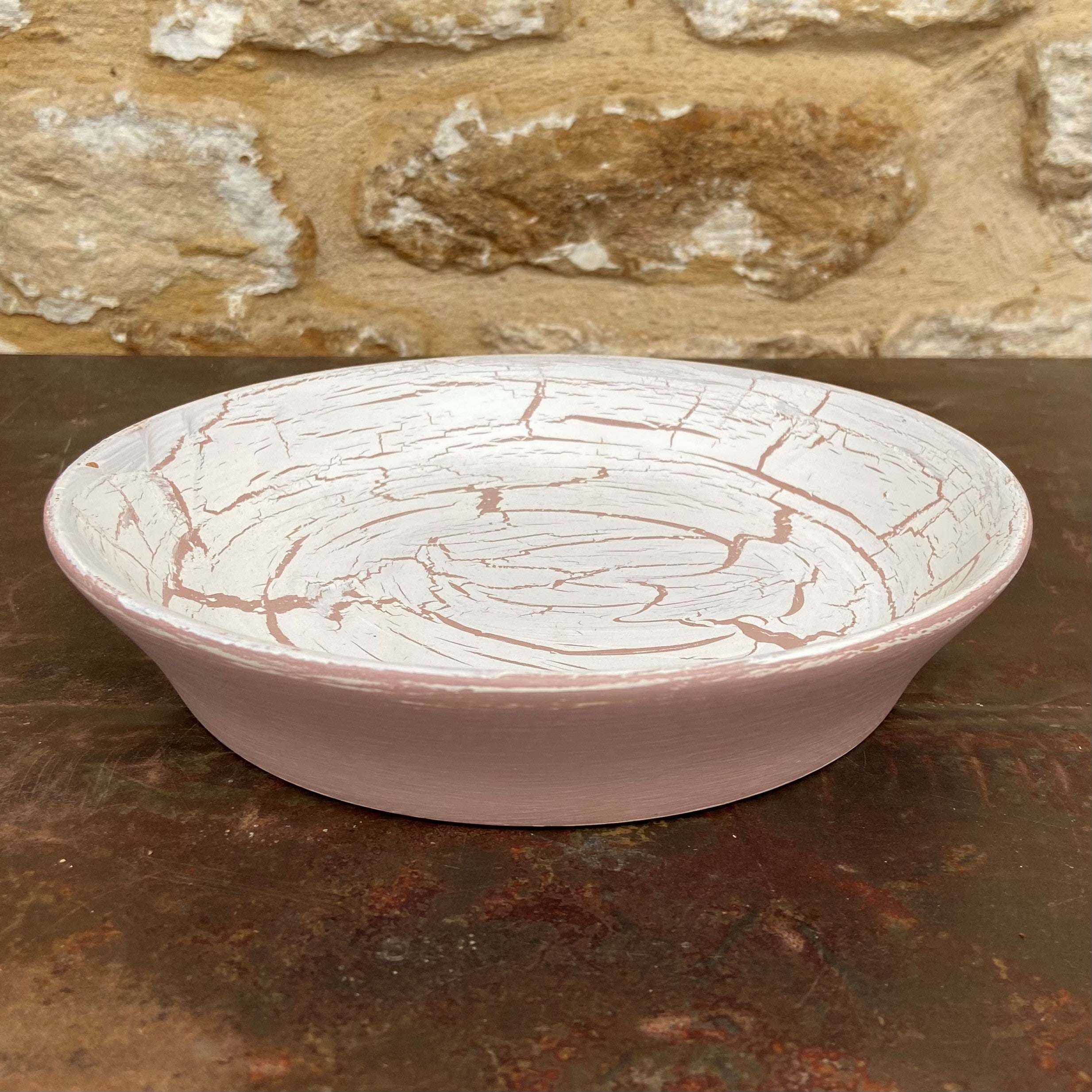 Pink & White Crackle Dish