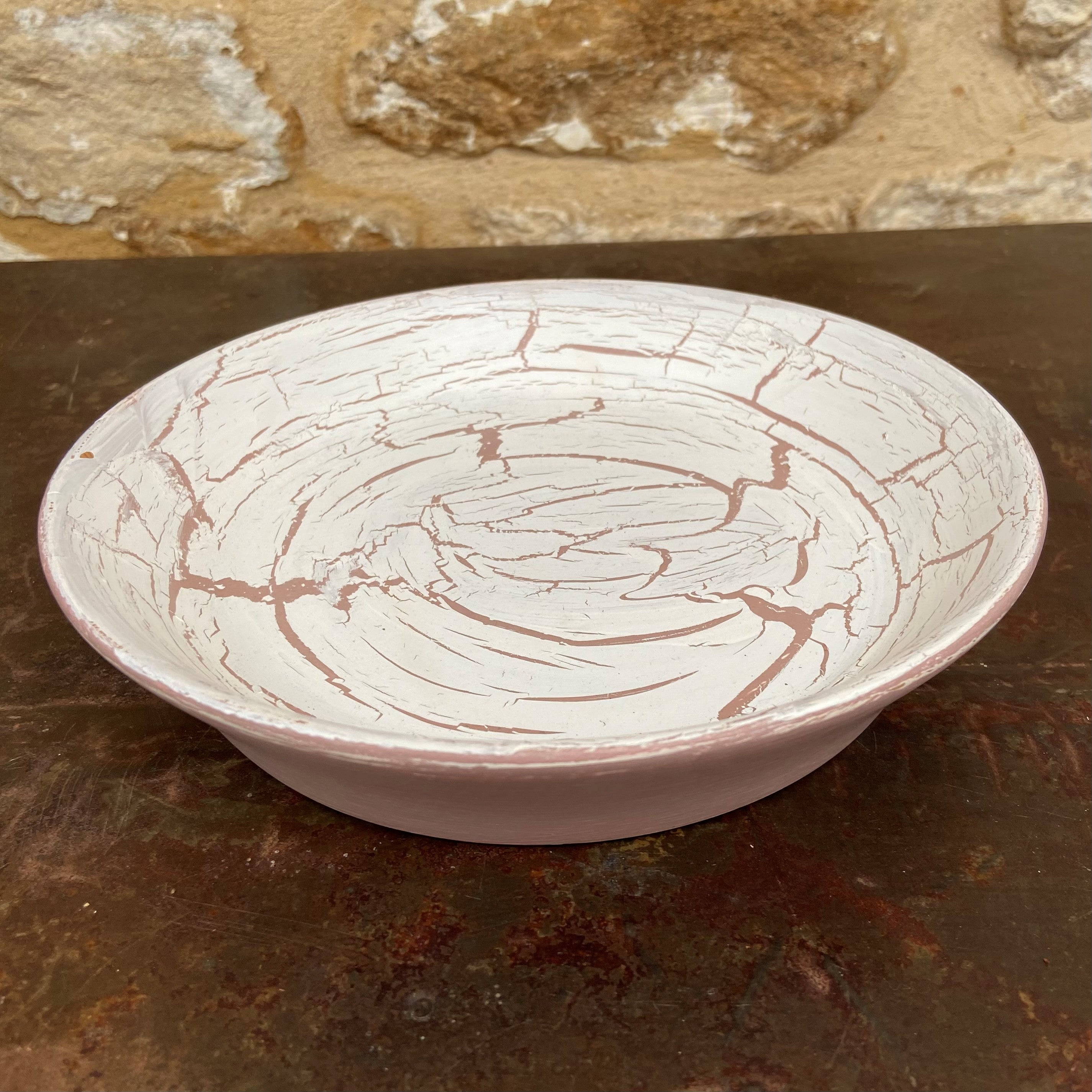 Pink & White Crackle Dish
