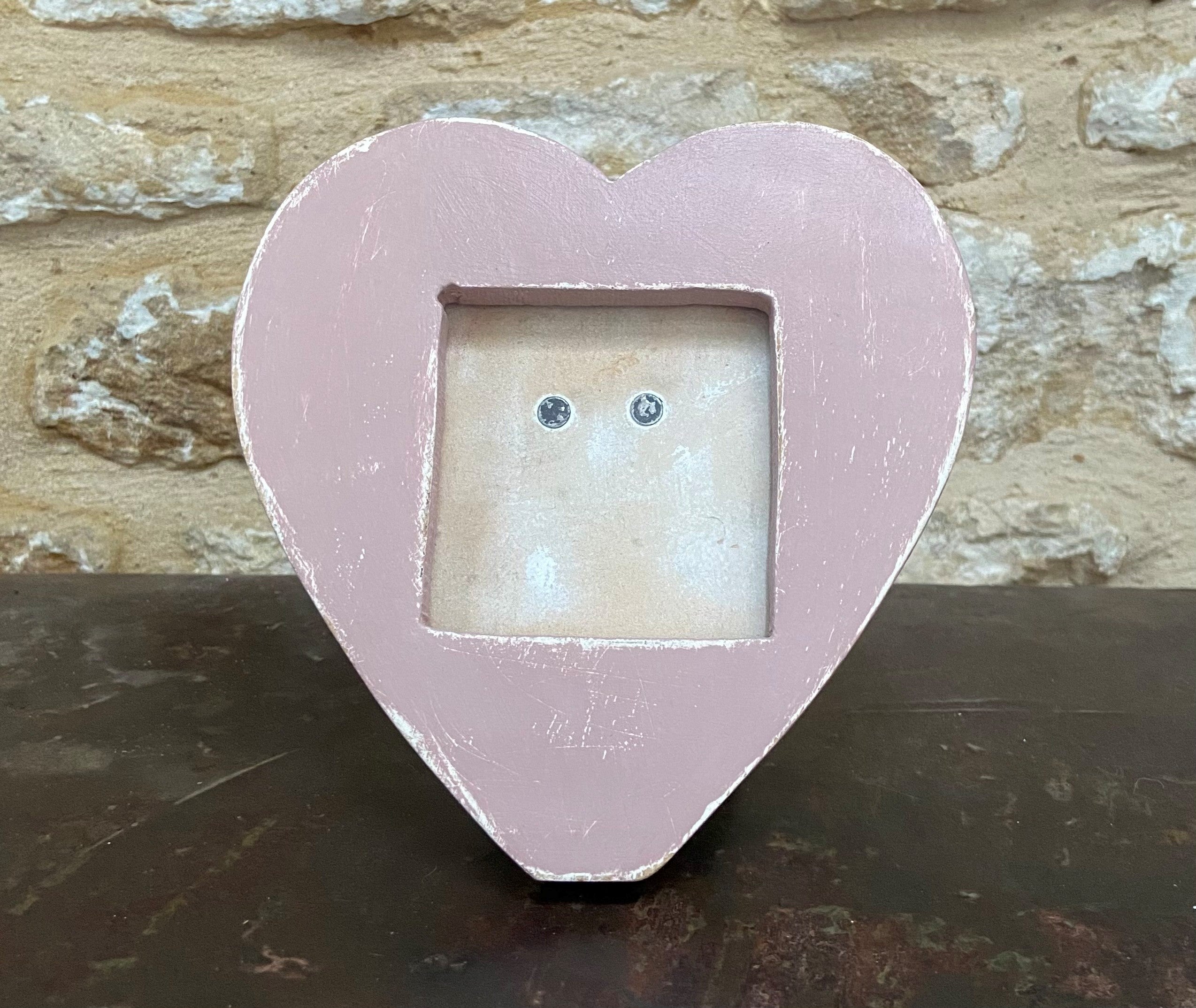 Distressed Pink Heart Shaped Picture Frame