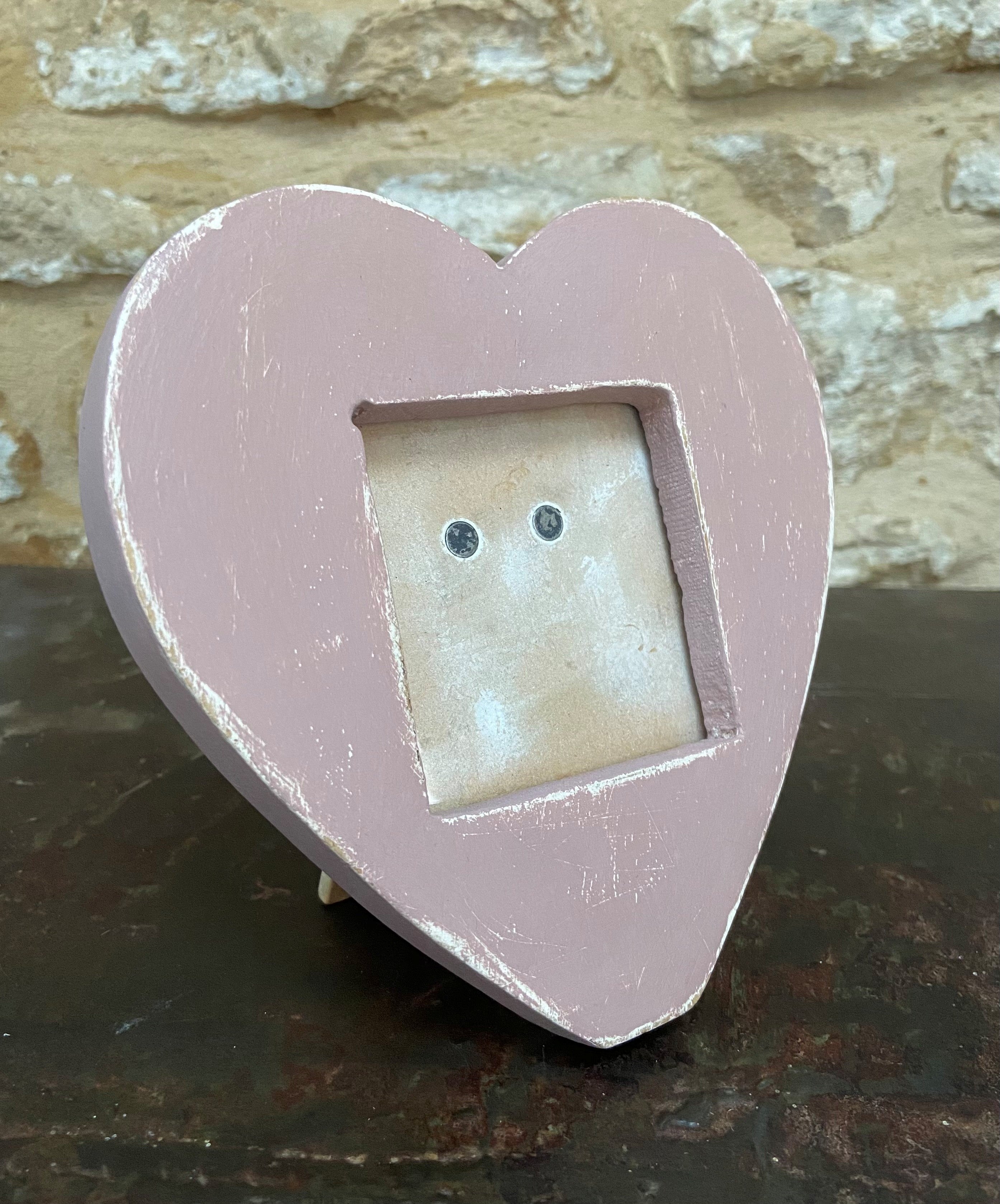 Distressed Pink Heart Shaped Picture Frame