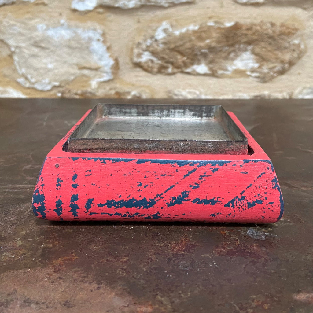 Red & Navy Distressed Square Candle Holder
