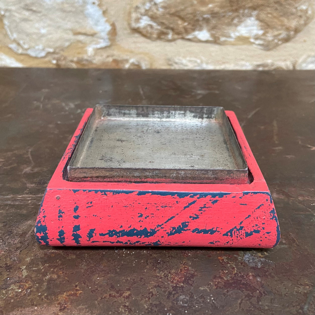 Red & Navy Distressed Square Candle Holder