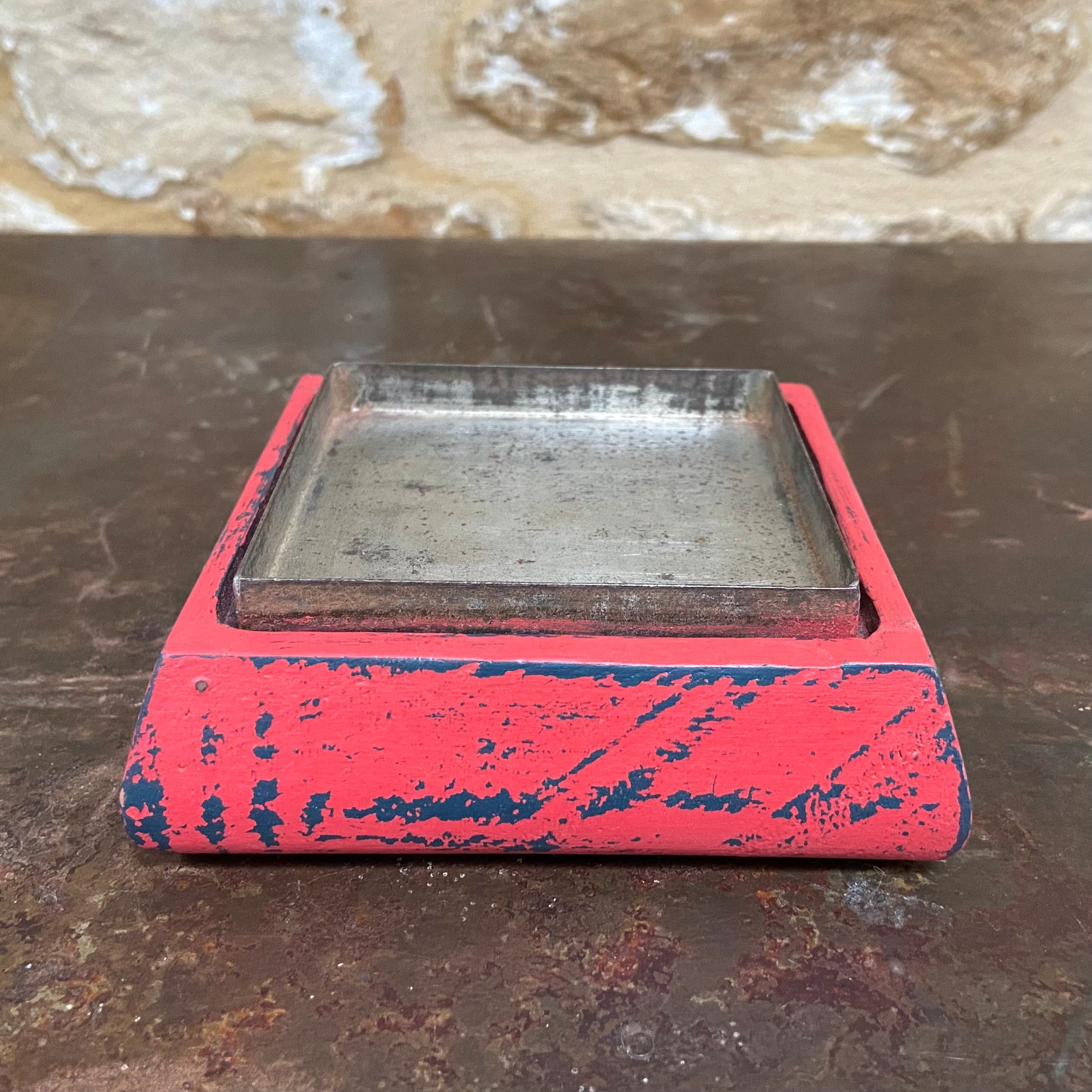 Red & Navy Distressed Square Candle Holder
