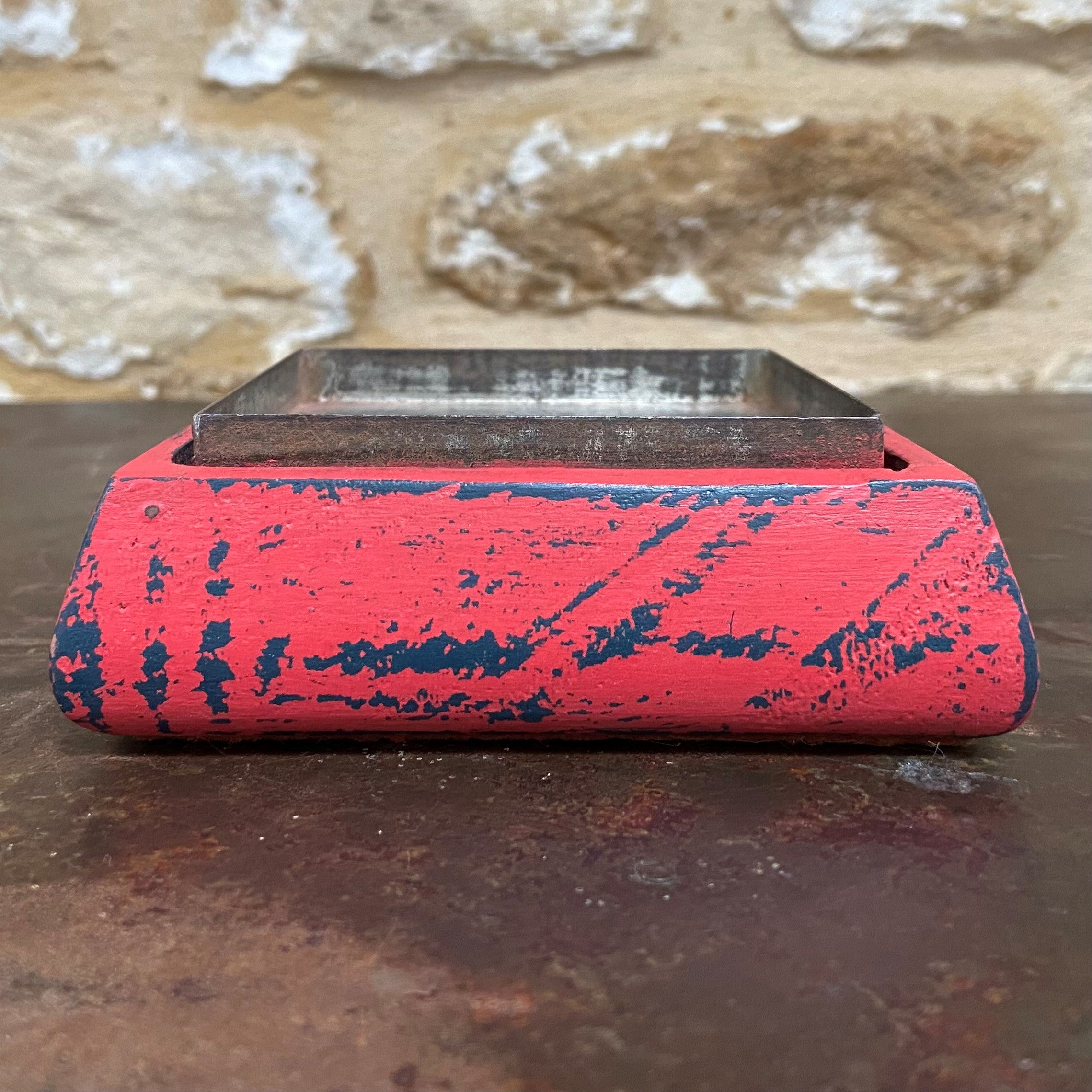 Red & Navy Distressed Square Candle Holder