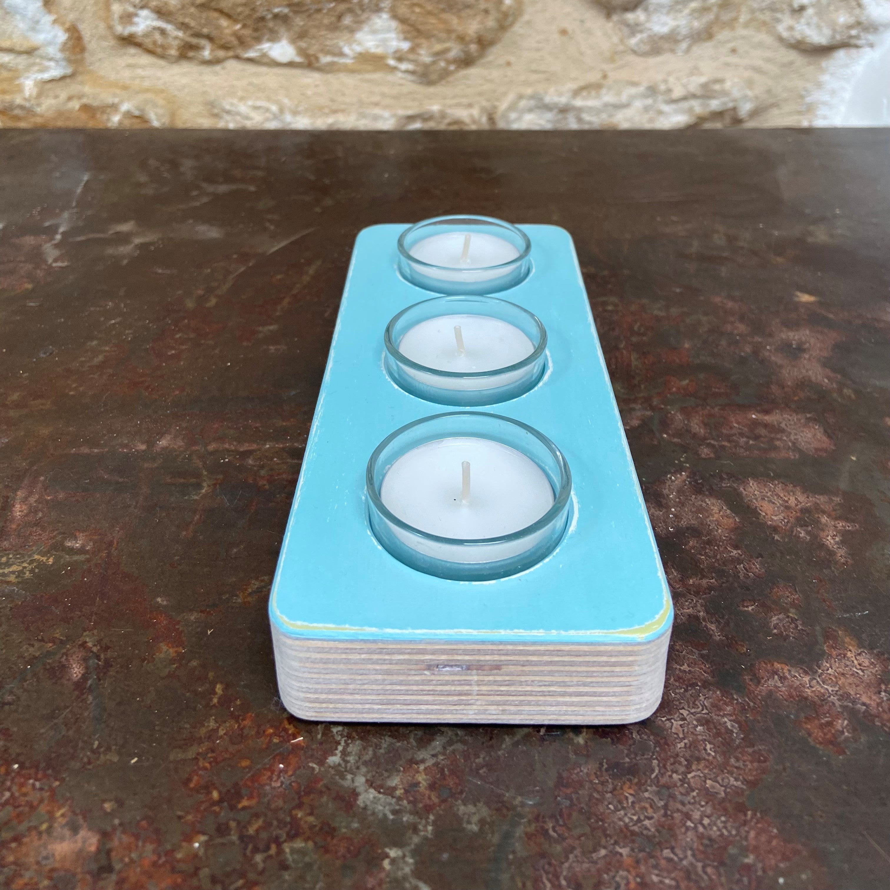 Coastal Blue Triple Tealight Holder