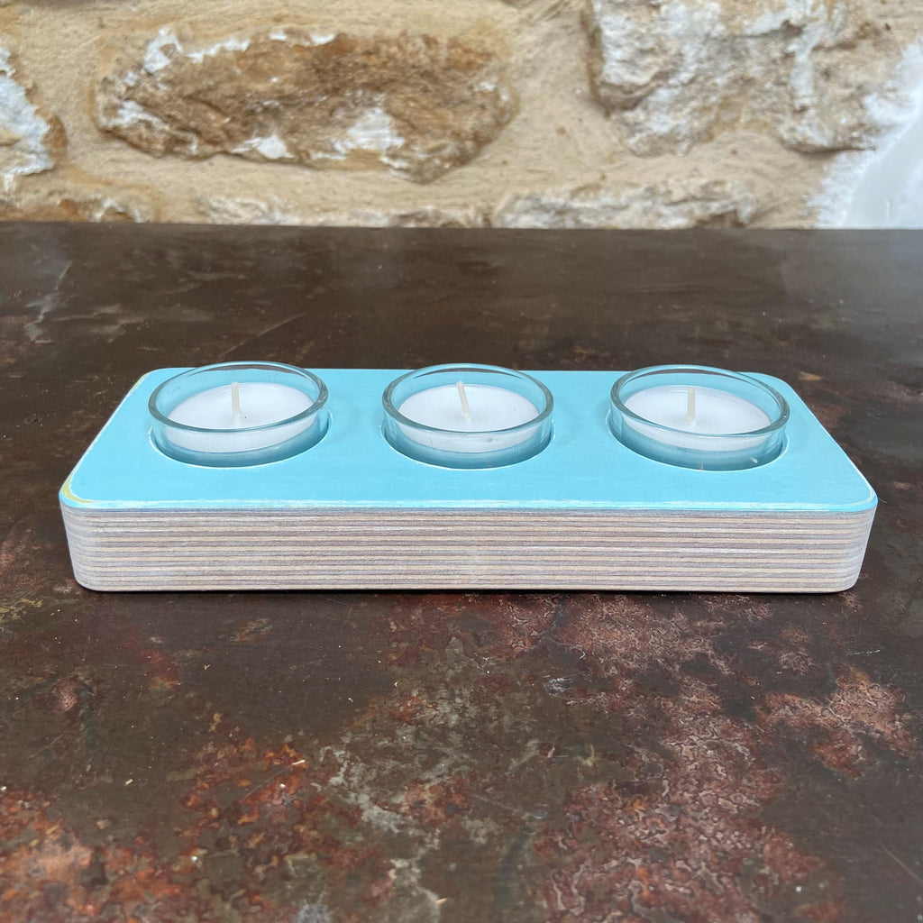 Coastal Blue Triple Tealight Holder