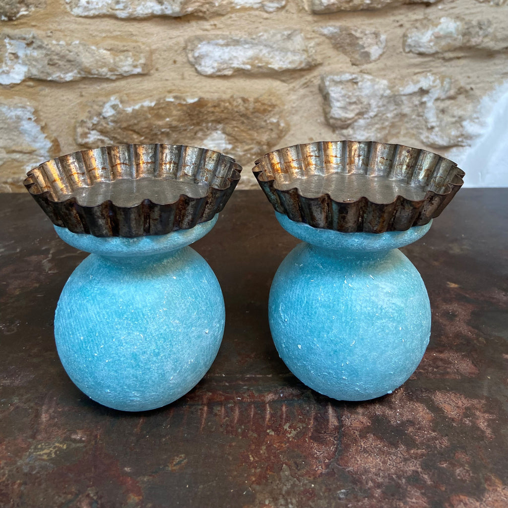 Weathered Turquoise Newel Post Candleholders (Pair)