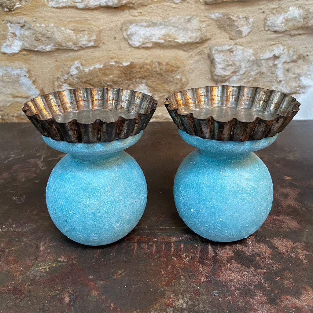 Weathered Turquoise Newel Post Candleholders (Pair)
