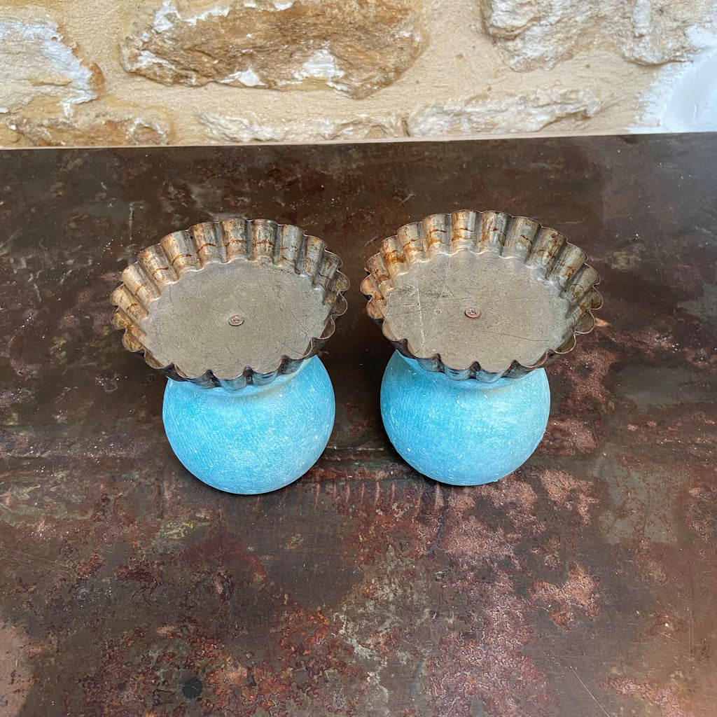 Weathered Turquoise Newel Post Candleholders (Pair)