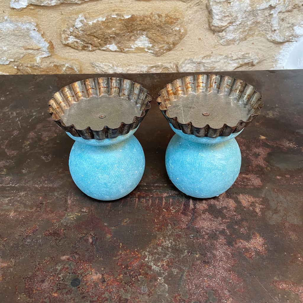 Weathered Turquoise Newel Post Candleholders (Pair)