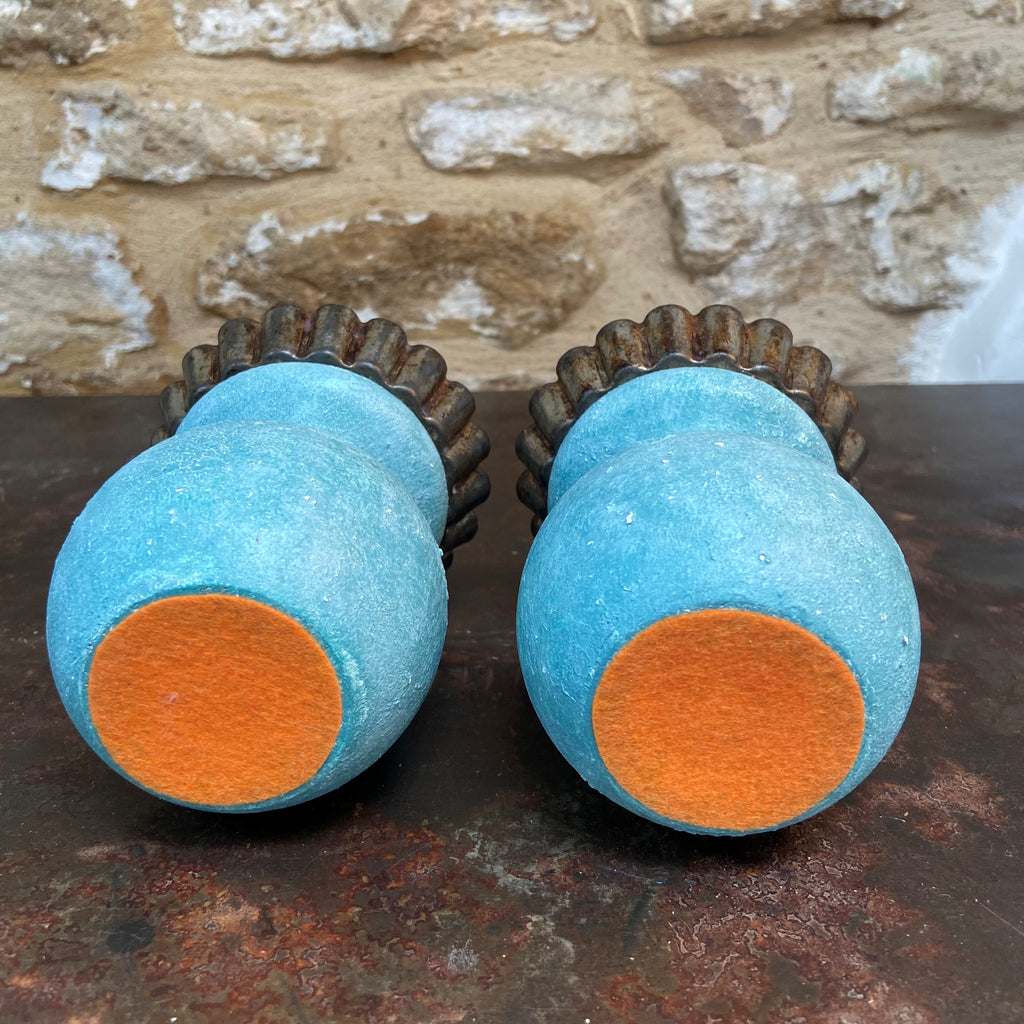 Weathered Turquoise Newel Post Candleholders (Pair)